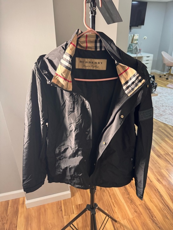 Burberry Other - Burberry Black Lightweight Hooded Jacket with Signature Check Lining small used